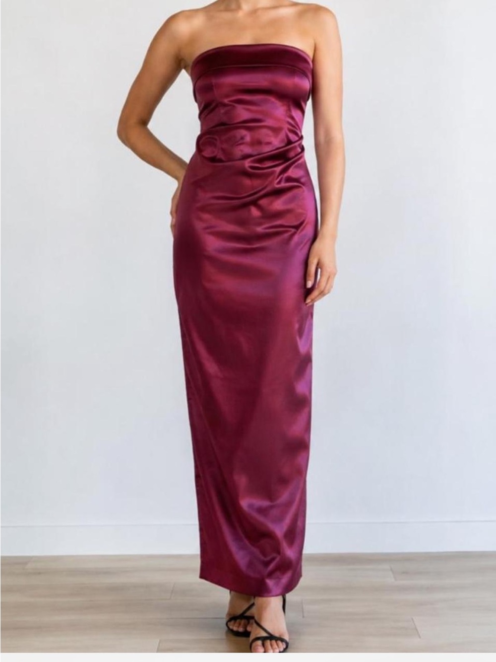 TEN Exclusive Burgundy Satin Strapless Maxi Dress Size 0